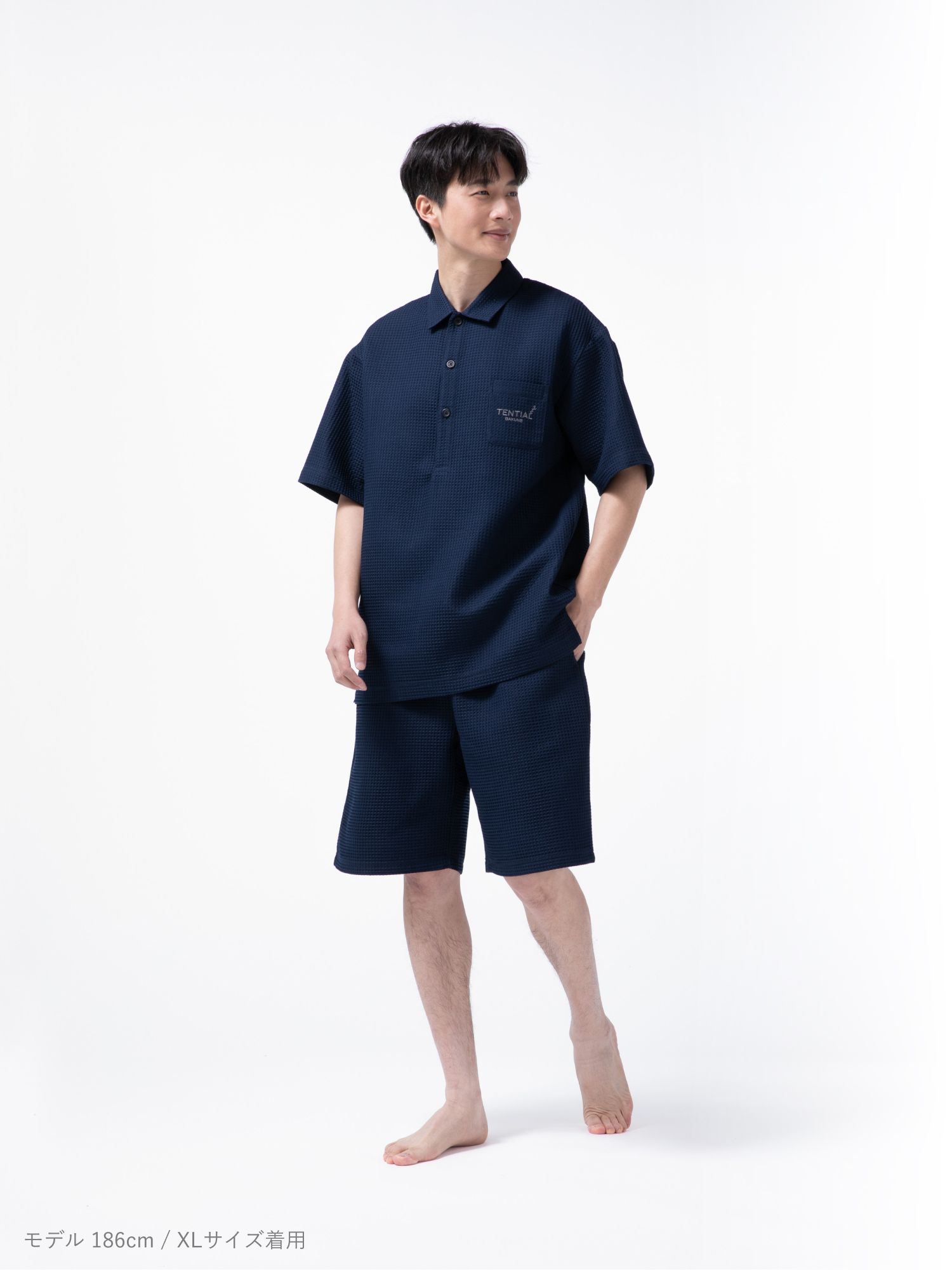 【お値下げ】新品未使用TENTITAL BAKUNE war￼m ネイビー S BAKUNE Waffle Men's 上下セット（半袖シャツ・ショートパンツ