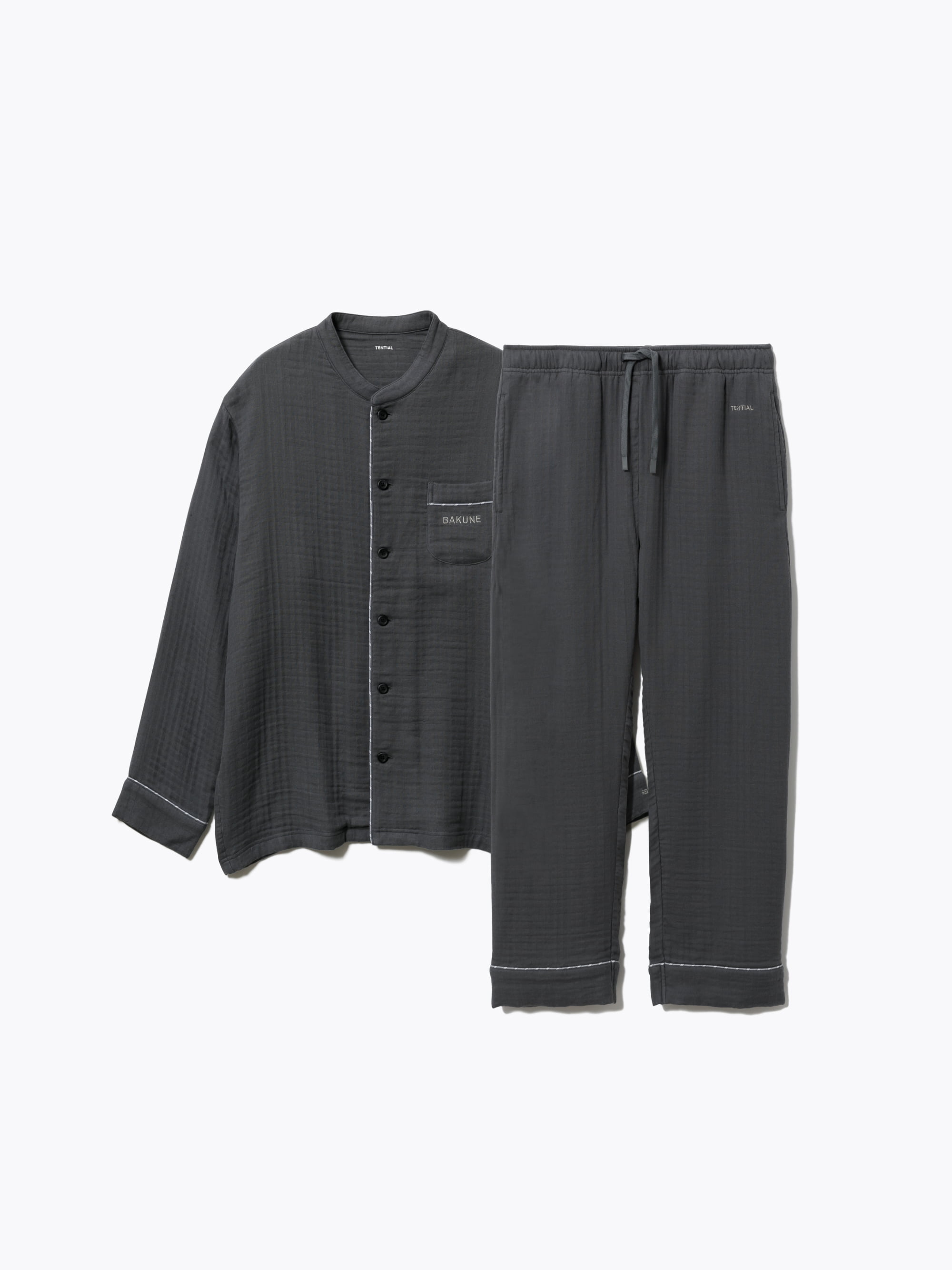 BAKUNE パジャマ ガーゼ / 上下セット（長袖バンドカラーシャツ