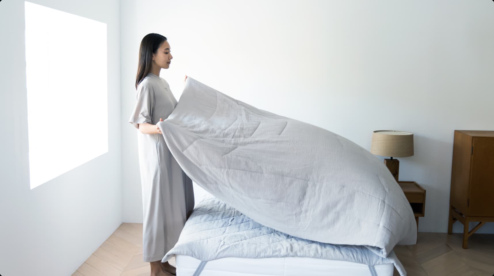 肌に優しい夏用寝具2点セット（夏用肌掛け布団・夏用敷きパッド