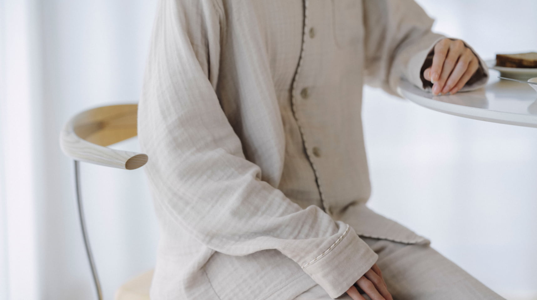 BAKUNE パジャマ ガーゼ / 上下セット（長袖バンドカラーシャツ