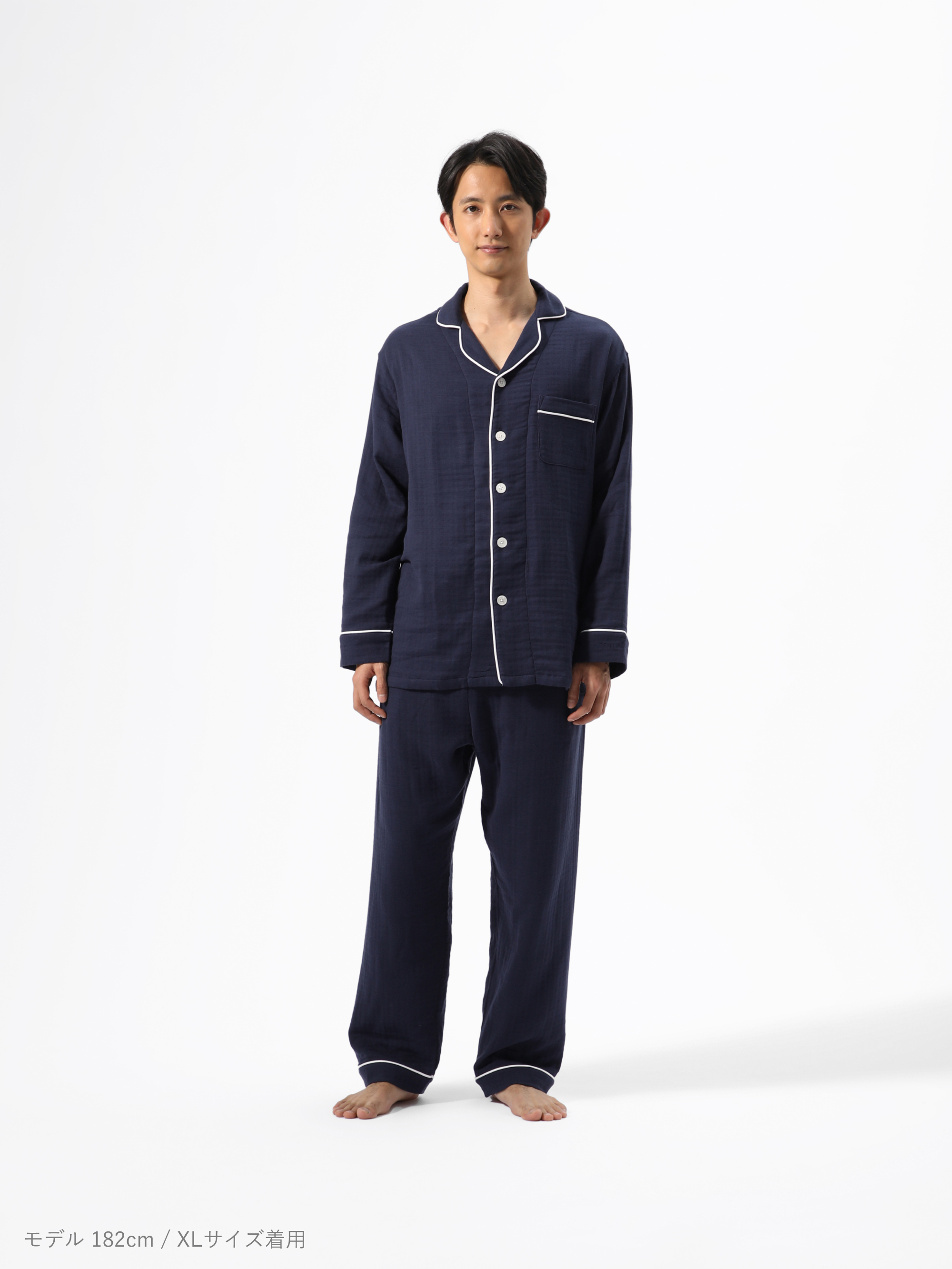 BAKUNE Pajamas Gauze / 上下セット（長袖バンドカラーシャツ